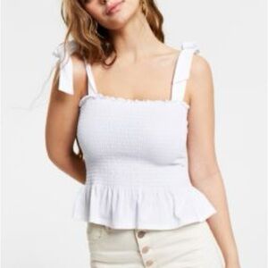 White Smocked Tie Strap Cami Tube Top